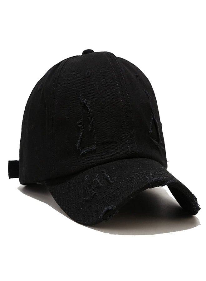 Umeepar Ripped Patch Baseball Cap Vintage Distressed Low Profile Unstructured Cotton Dad Hat Adjustable for Women Men (Black) - Image 1